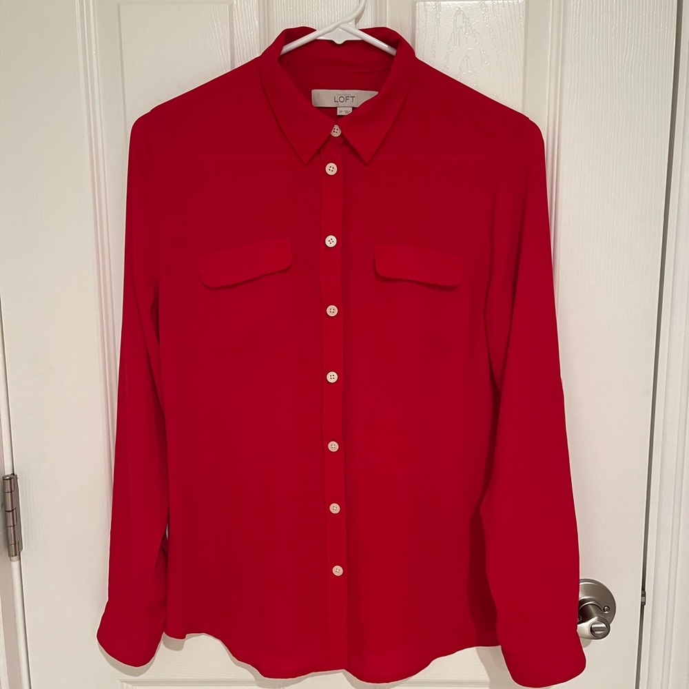 Ann Taylor LOFT Red Blouse Small Petite
